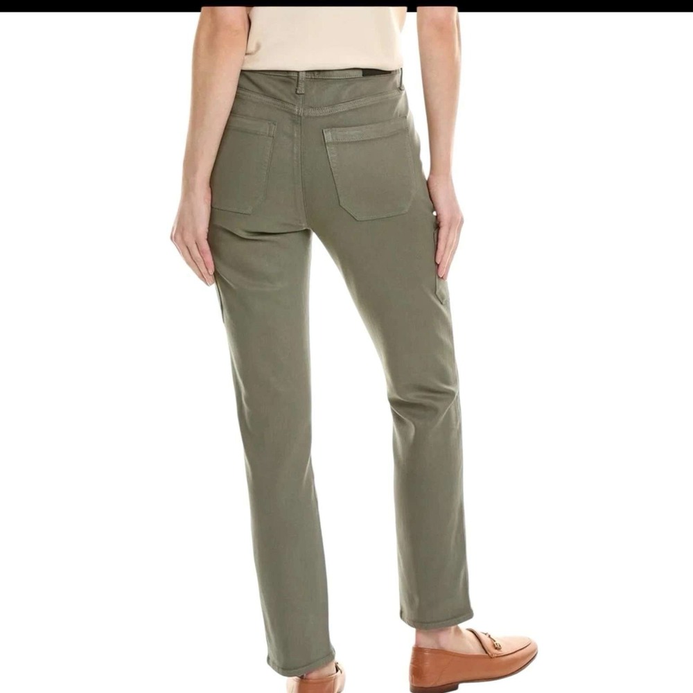 Paige Jolie Coated Ivy Green Cargo Jeans Womens 23 Utility Grunge Slim Straight - Picture 2 of 8